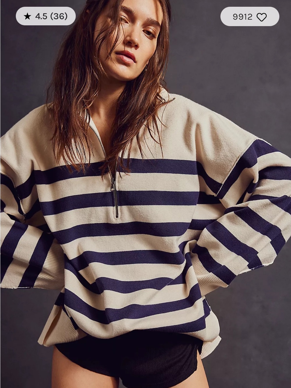 Free People Coastal stripe sweater Navy & Cream Striped Half-Zip Pullover